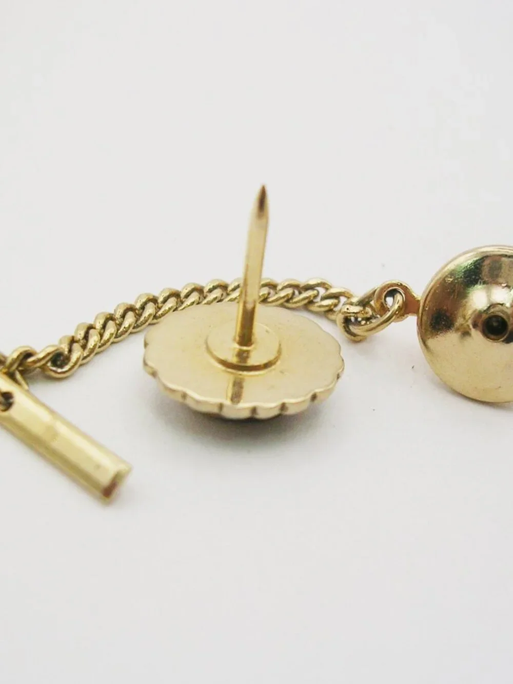 Tie Tack genuine Tiger Eye Gemstone vintage Necktie Pin with Chain Formal Wear